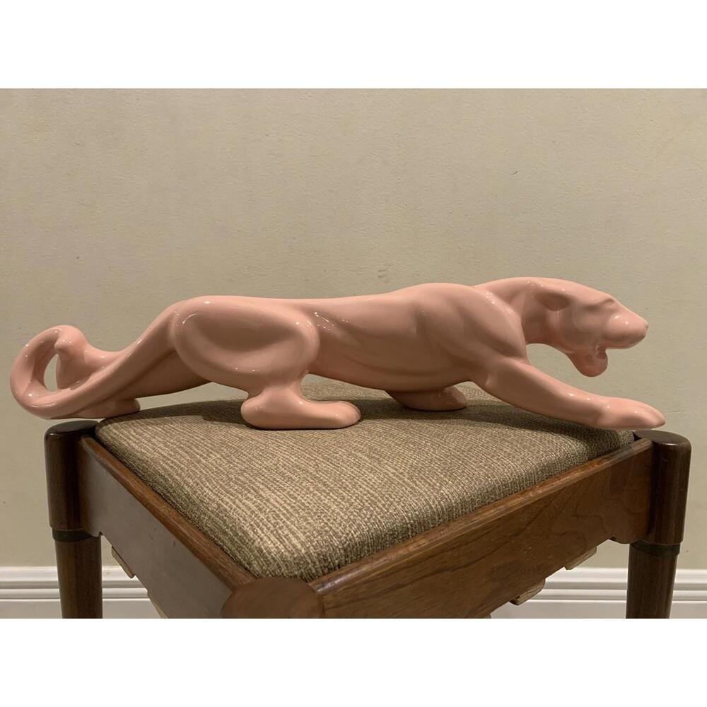 Royal Haeger 23" Prowling Pink Peach Panther Cat Ceramic Vintage Rare